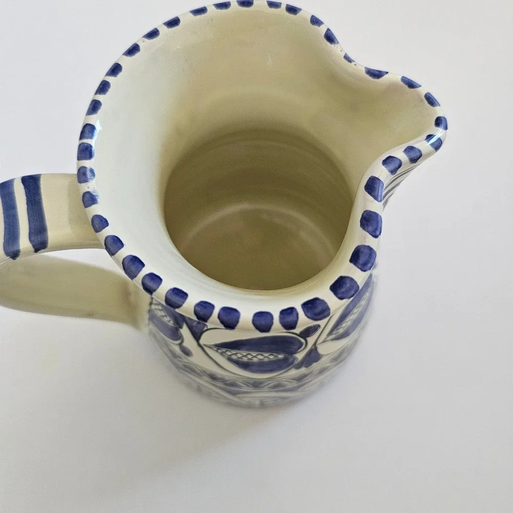 L.AR.CE. Orvieto Italian Pottery Pitcher Blue White Hand Painted Majolica 6.5